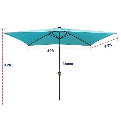 10 x 6.5ft Rectangular Outdoor Solar Lighted Patio Umbrellas with Crank and Push Button Tilt
