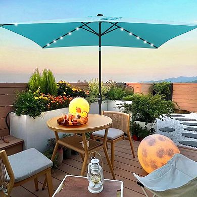 10 x 6.5ft Rectangular Outdoor Solar Lighted Patio Umbrellas with Crank and Push Button Tilt