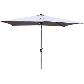 10 x 6.5ft Rectangular Outdoor Solar Lighted Patio Umbrellas with Crank and Push Button Tilt