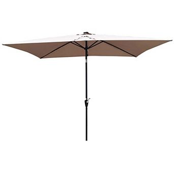 10 x 6.5ft Rectangular Outdoor Solar Lighted Patio Umbrellas with Crank and Push Button Tilt