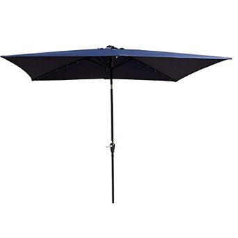 10 x 6.5ft Rectangular Outdoor Solar Lighted Patio Umbrellas with Crank and Push Button Tilt