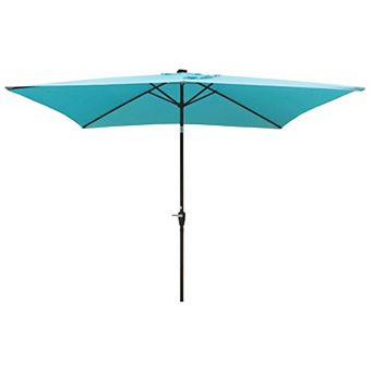 10 x 6.5ft Rectangular Outdoor Solar Lighted Patio Umbrellas with Crank and Push Button Tilt