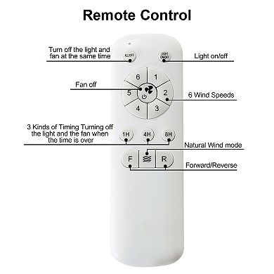 52" Ceiling Fan With 6 Speed Wind 5 Blades Remote Control Reversible DC Motor With LED Light