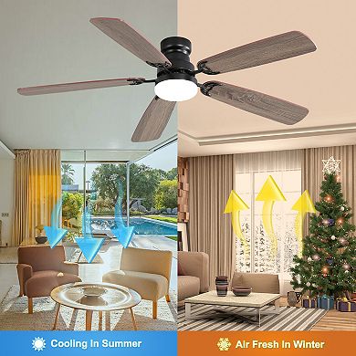 52" Ceiling Fan With 6 Speed Wind 5 Blades Remote Control Reversible DC Motor With LED Light