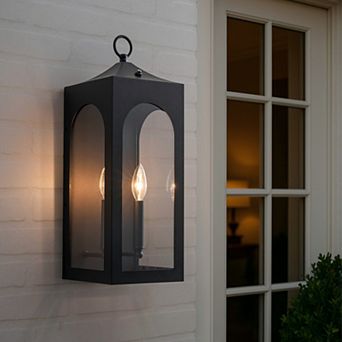 H20" 2-Lights Large Dusk to Dawn Outdoor Wall Lantern Unique/Statement Black Exterior Wall Sconce wi