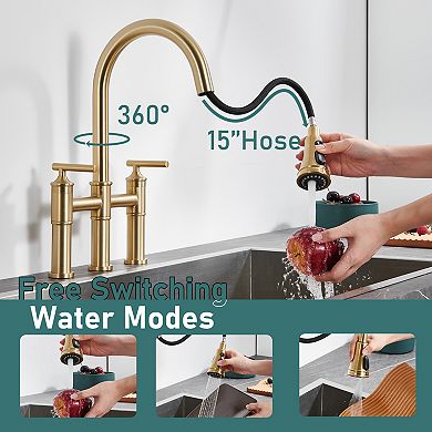3-Hole Pull Down 2-Handle Kitchen Faucet With 360 Swivel Spout