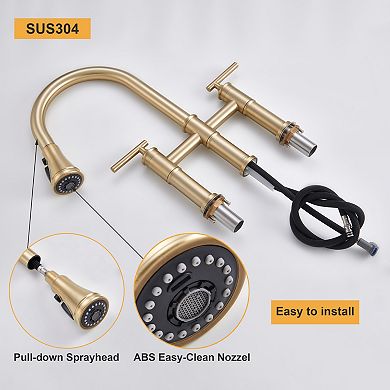 3-Hole Pull Down 2-Handle Kitchen Faucet With 360 Swivel Spout