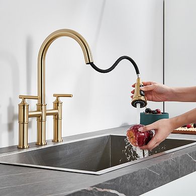 3-Hole Pull Down 2-Handle Kitchen Faucet With 360 Swivel Spout