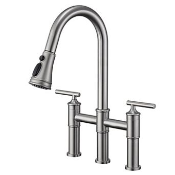 3-Hole Pull Down 2-Handle Kitchen Faucet With 360 Swivel Spout