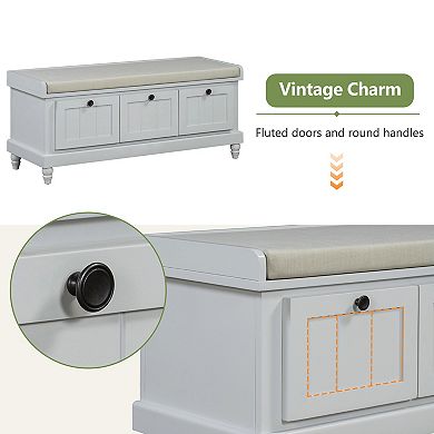 Classic Shoe Bench Cabinet with Cushion and Three Drawers
