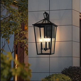 H22" 3-Light Classic Large Outdoor Wall Lantern Matte Black Exterior Wall Sconce with Clear Tempered