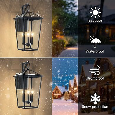 H22" 3-Light Classic Large Outdoor Wall Lantern Matte Black Exterior Wall Sconce with Clear Tempered