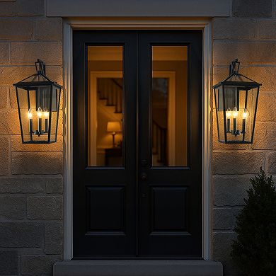 H22" 3-Light Classic Large Outdoor Wall Lantern Matte Black Exterior Wall Sconce with Clear Tempered
