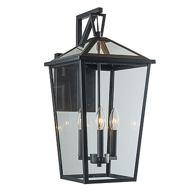 H22" 3-Light Classic Large Outdoor Wall Lantern Matte Black Exterior Wall Sconce with Clear Tempered