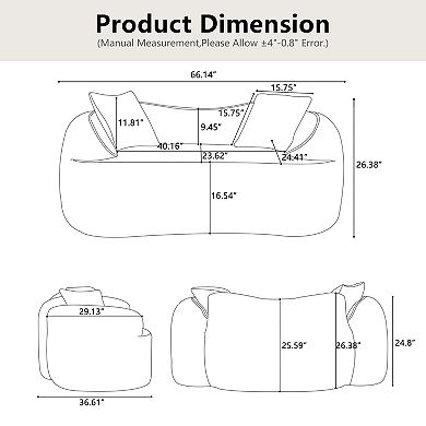 Curved Two-Person Armrests Compress Sofa With Two Pillows