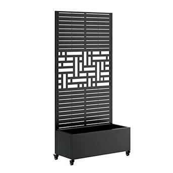 WOW PIONEER Portable Metal Planter Box with Trellis and Lockable Wheels