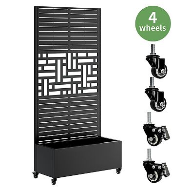 WOW PIONEER Portable Metal Planter Box with Trellis and Lockable Wheels