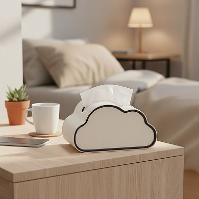 Cloud Shape Tissue Box Cover with Faux Leather Finish