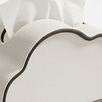 Cloud Shape Tissue Box Cover with Faux Leather Finish