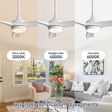 52 Inch Modern Ceiling Fan with 18W LED Light and Remote Control 3 ABS Blades DC Motor for Bedroom