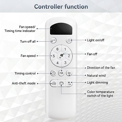 52 Inch Modern Ceiling Fan with 18W LED Light and Remote Control 3 ABS Blades DC Motor for Bedroom