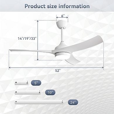 52 Inch Modern Ceiling Fan with 18W LED Light and Remote Control 3 ABS Blades DC Motor for Bedroom