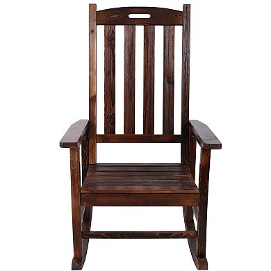 WOW PIONEER Oversized Wooden Rocking Chair with Wide Seat and Tall Backrest