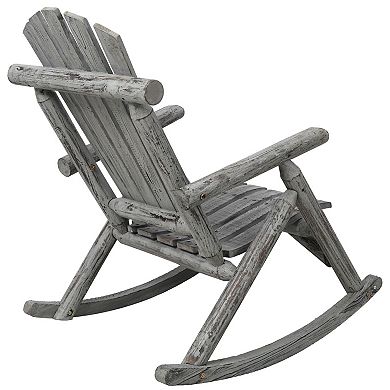 WOW PIONEER Durable Wooden Patio Rocking Chair with Ergonomic Back Support