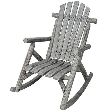 WOW PIONEER Durable Wooden Patio Rocking Chair with Ergonomic Back Support