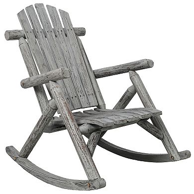 WOW PIONEER Durable Wooden Patio Rocking Chair with Ergonomic Back Support