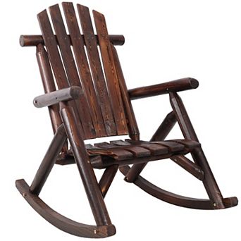 WOW PIONEER Durable Wooden Patio Rocking Chair with Ergonomic Back Support
