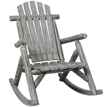 WOW PIONEER Durable Wooden Patio Rocking Chair with Ergonomic Back Support