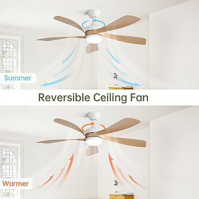 52 Inch Lighted Ceiling Fan With 3 Color Dimmable 5 ABS Blades Remote Control