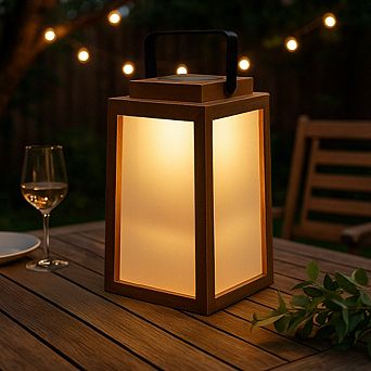 H11" Farmhouse LED Solar Lantern with Wood Farm and Frosted Glass Panl Ourdoor Garden