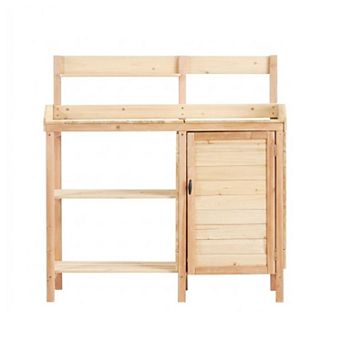 WOW PIONEER Outdoor Wooden Potting Bench Table with Sink and Storage Cabinet