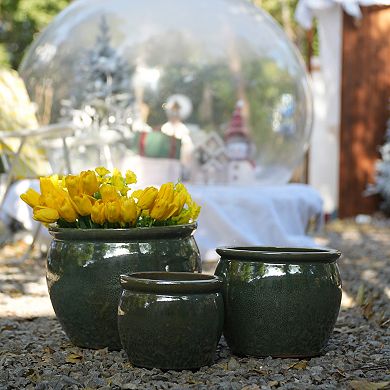 WOW PIONEER Handcrafted Ceramic Planter Set of Three Assorted Sizes for Indoor Outdoor Use