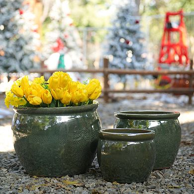 WOW PIONEER Handcrafted Ceramic Planter Set of Three Assorted Sizes for Indoor Outdoor Use