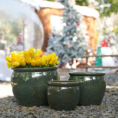 WOW PIONEER Handcrafted Ceramic Planter Set of Three Assorted Sizes for Indoor Outdoor Use