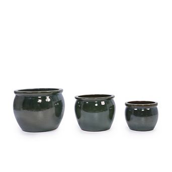 WOW PIONEER Handcrafted Ceramic Planter Set of Three Assorted Sizes for Indoor Outdoor Use