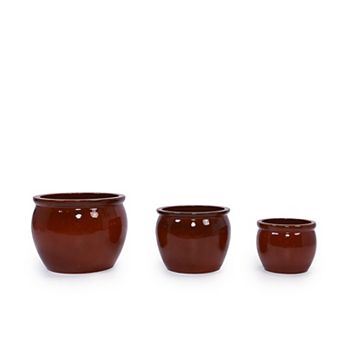 WOW PIONEER Handcrafted Ceramic Planter Set of Three Assorted Sizes for Indoor Outdoor Use