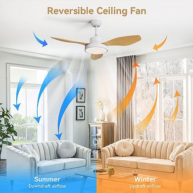 47 Inch Ceiling Fan with 22W LED Light and Remote Control 6 Speeds Reversible DC Motor