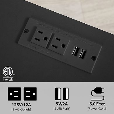 Nightstand Set of 2 with Charging Station, Modern 3-Drawer Wooden End Side Table, Bedside Table