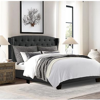 Modern Linen Bed Frame With Headboard