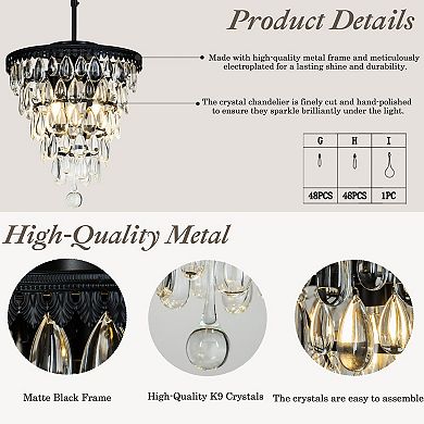 Interior 3-Lights Antique Matt Black Teardrop Glass Flush Mount 12" Tiered Ceiling light