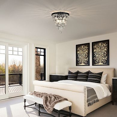 Interior 3-Lights Antique Matt Black Teardrop Glass Flush Mount 12" Tiered Ceiling light