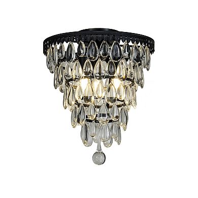 Interior 3-Lights Antique Matt Black Teardrop Glass Flush Mount 12" Tiered Ceiling light