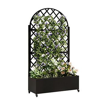 WOW PIONEER Metal Raised Garden Bed with Trellis for Climbing Plants Vegetables