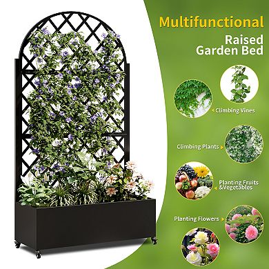 WOW PIONEER Metal Raised Garden Bed with Trellis for Climbing Plants Vegetables