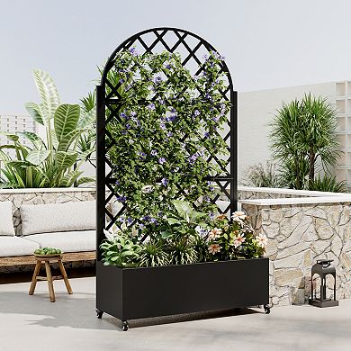 WOW PIONEER Metal Raised Garden Bed with Trellis for Climbing Plants Vegetables