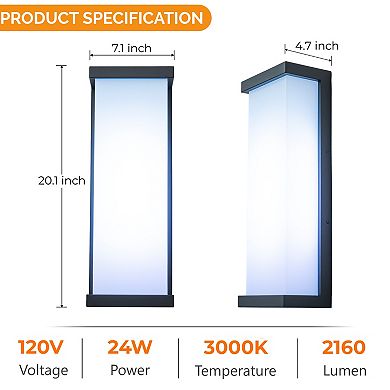 H20" Smart RGB Outdoor Wall Light Modern Large Integrated LED Wall Sconce with Remote and App Contro